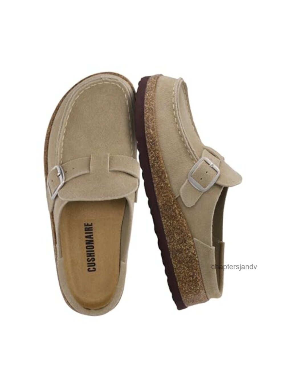 Genuine Leather Cork Footbed Clog with Buckle Slip-On Mule